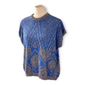 Vintage Fortune Knits, Inc Womens Blue Gray Knit Geometric Sweater Vest